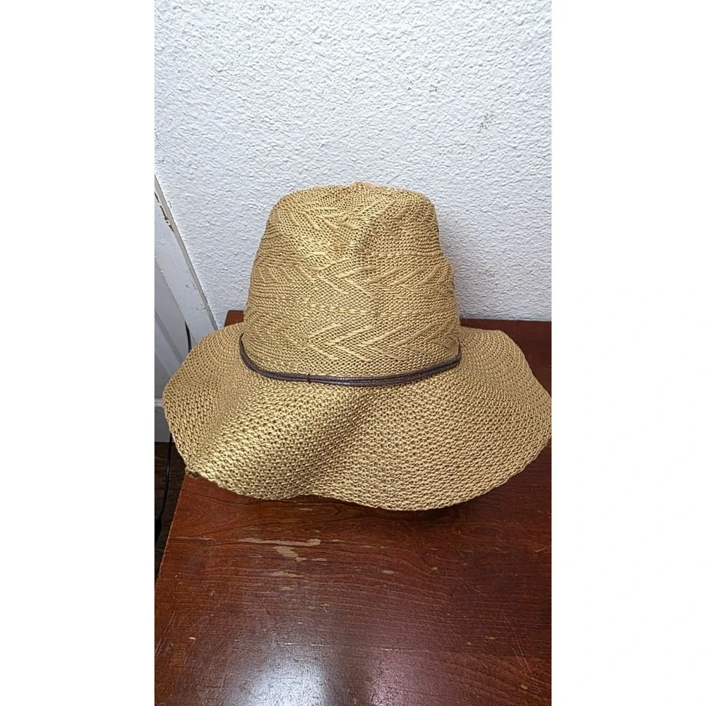 Scala Pronto‎ Women's Wide Brim Woven Straw Sun Hat Brown Accent Band Size OS